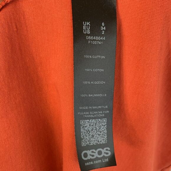 NWT ASOS Mock Neck Orange Flowy Babydoll Oversized Long Sleeve Cotton Dress Sz 2 - Picture 6 of 7